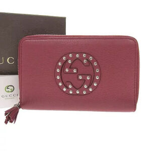 Gucci Soho Interlocking GG Round Zipper Long Wallet Wine Red